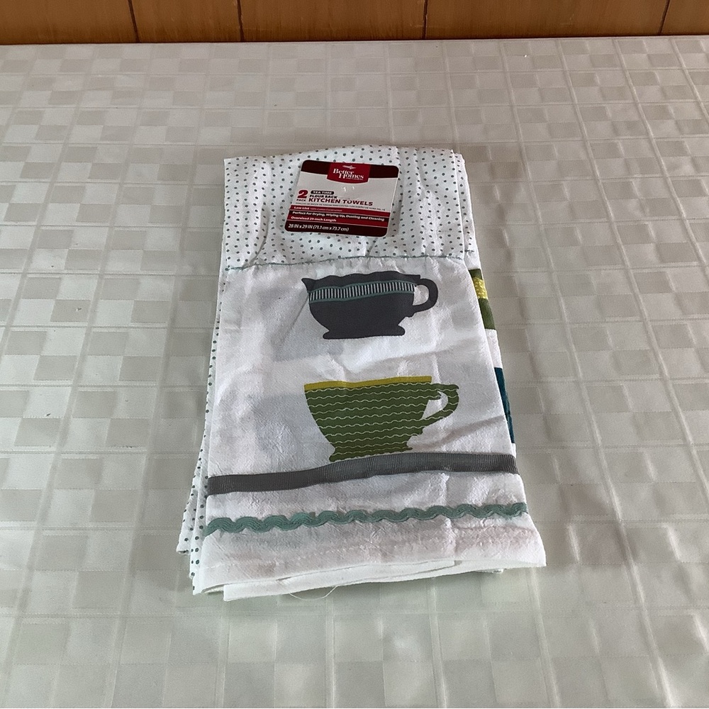 New 2 flour sack kitchen towels…tea time